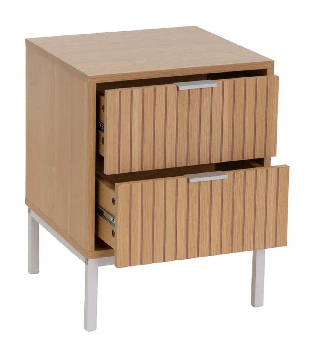 Wadiga Table De Chevet En Bois Et Métal Blanc 2 Tiroirs 40x40x52cm