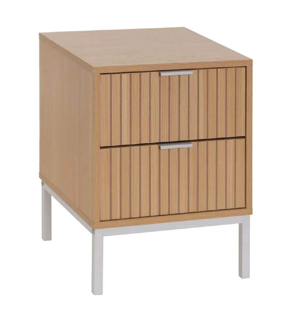 wadiga Table de chevet en bois et métal blanc 2 tiroirs 40x40x52cm