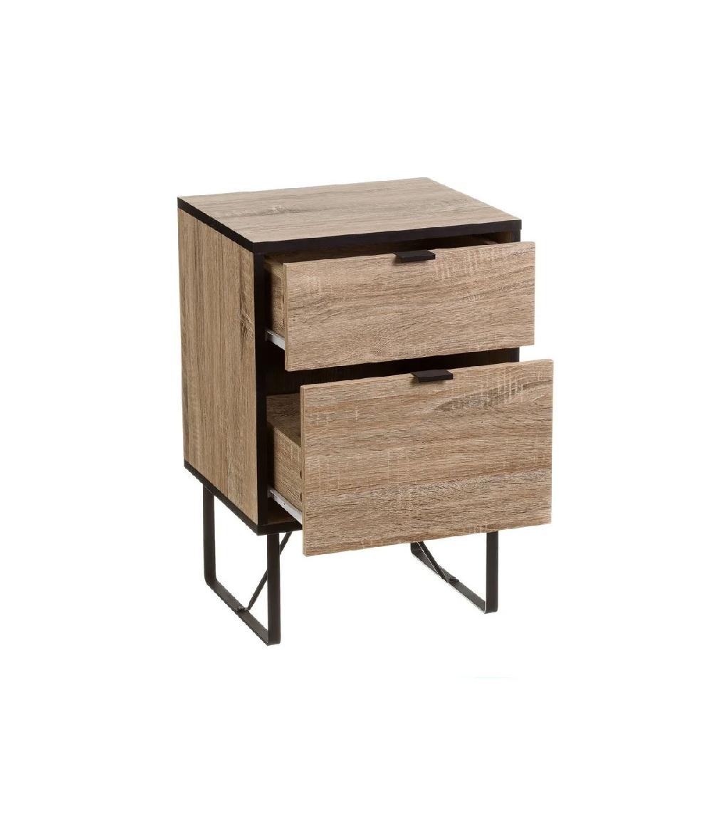 Wadiga Table De Chevet En Bois Et Métal Noir 2 Tiroirs