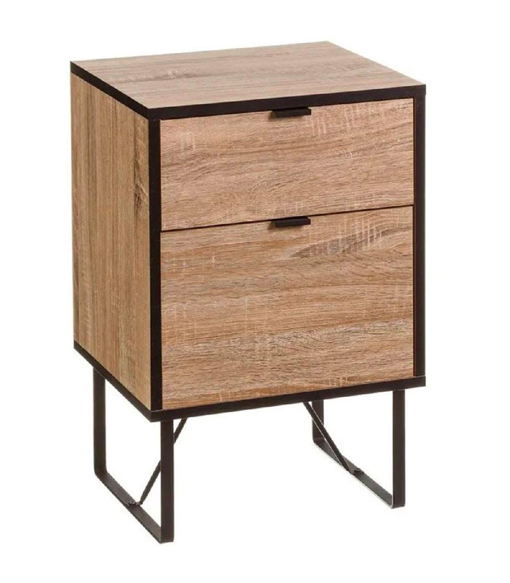 wadiga Table de Chevet en Bois et Métal Noir 2 Tiroirs