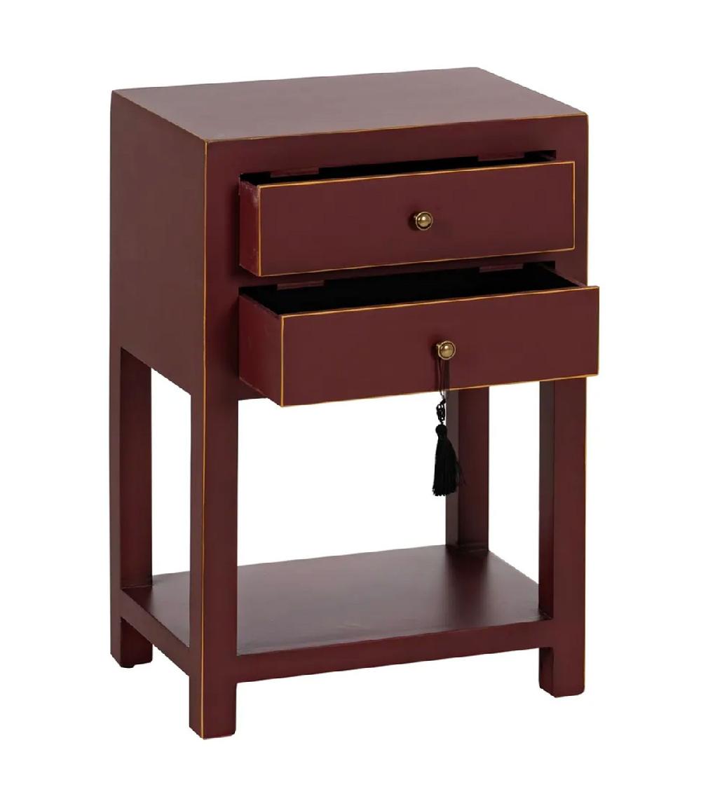Wadiga Table De Chevet En Bois Rouge Bordeaux Et Détails Dorés 45x30x66cm