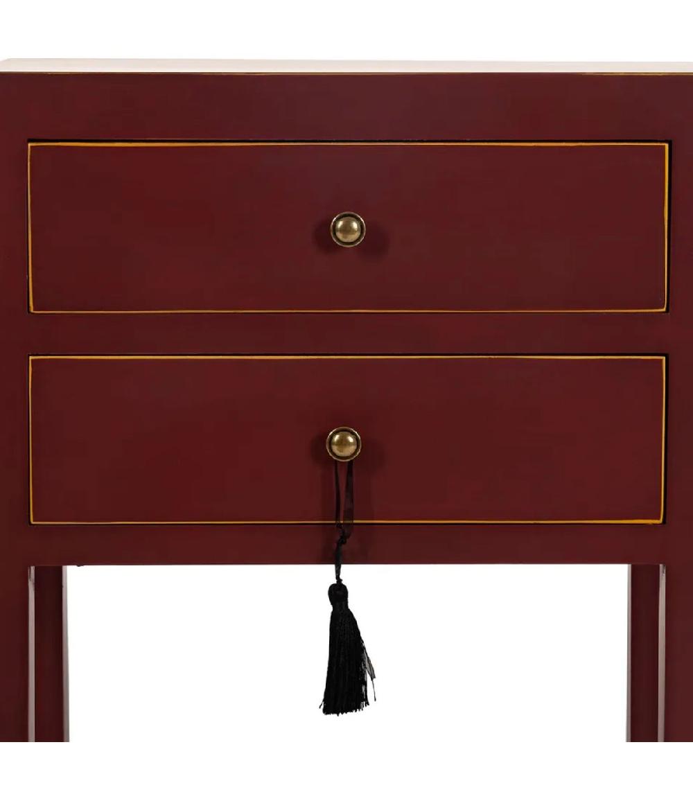 Wadiga Table De Chevet En Bois Rouge Bordeaux Et Détails Dorés 45x30x66cm