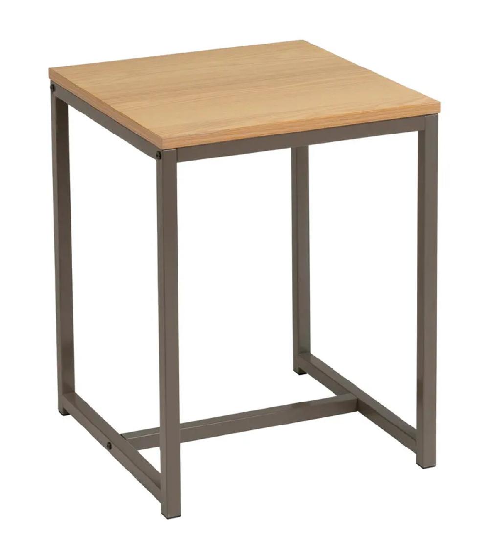 wadiga Table de chevet en couleur bois naturel et métal gris 40x40x50cm
