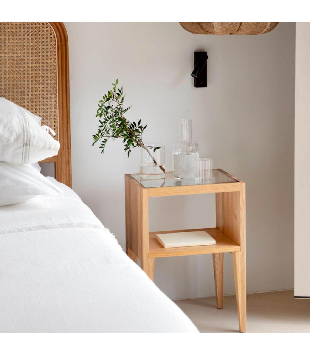 Wadiga Table De Chevet En Frêne Et Verre 38x30x55cm