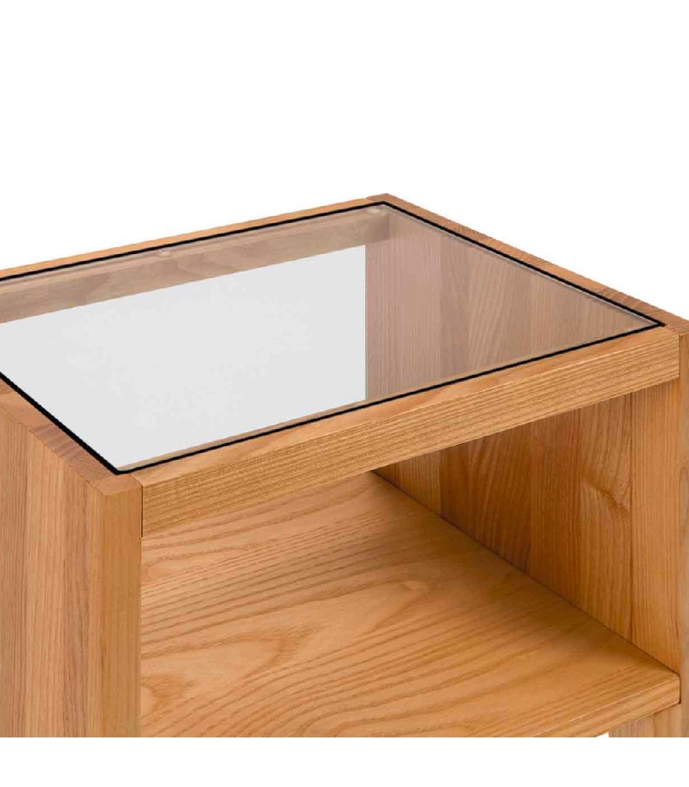 Wadiga Table De Chevet En Frêne Et Verre 38x30x55cm