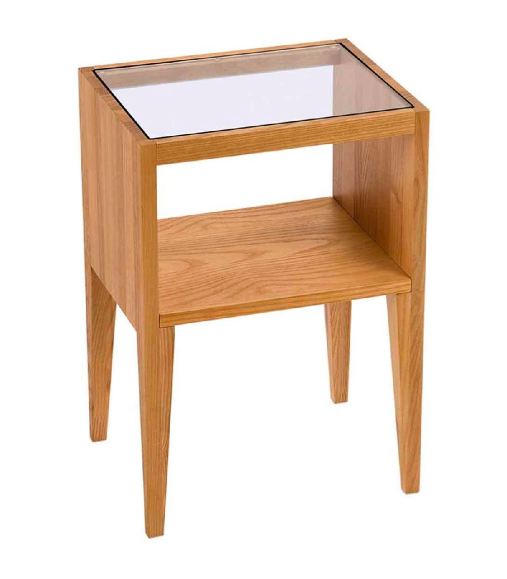 wadiga Table de chevet en frêne et verre 38x30x55cm