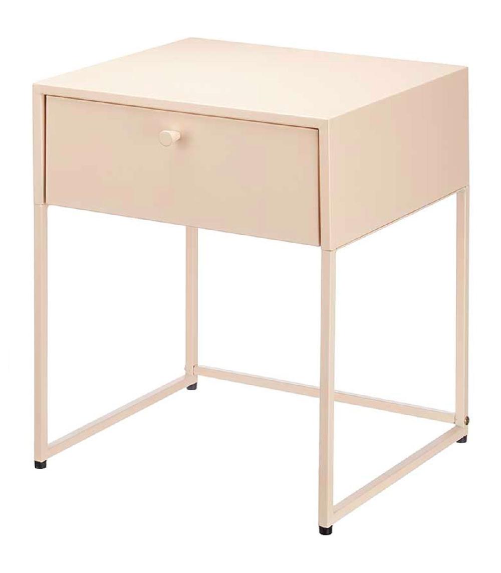 wadiga Table de chevet en métal beige 1 tiroir 35x42x50cm