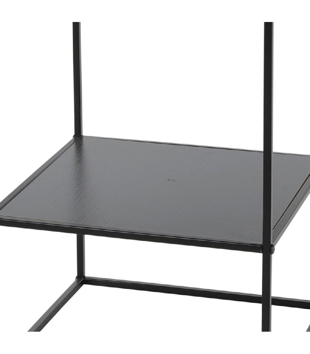 Wadiga Table De Chevet En Métal Et Bois Noir 2 Niveaux 36x35x58cm