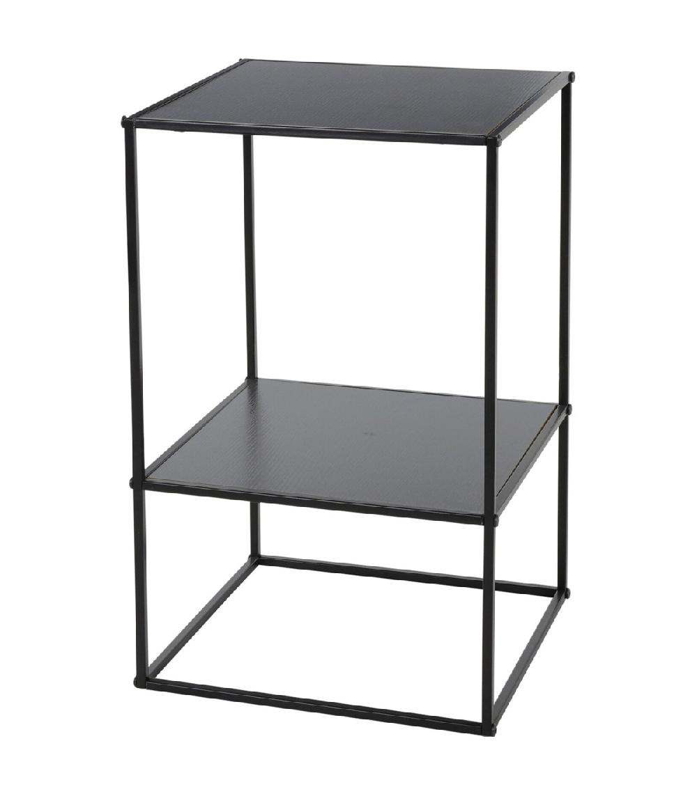 wadiga Table de chevet en métal et bois noir 2 niveaux 36x35x58cm