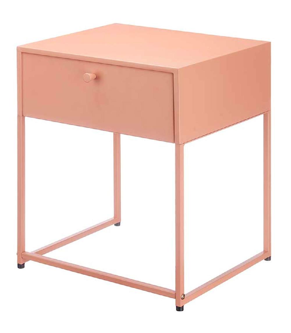wadiga Table de chevet en métal rose brique 1 tiroir 35x42x50cm