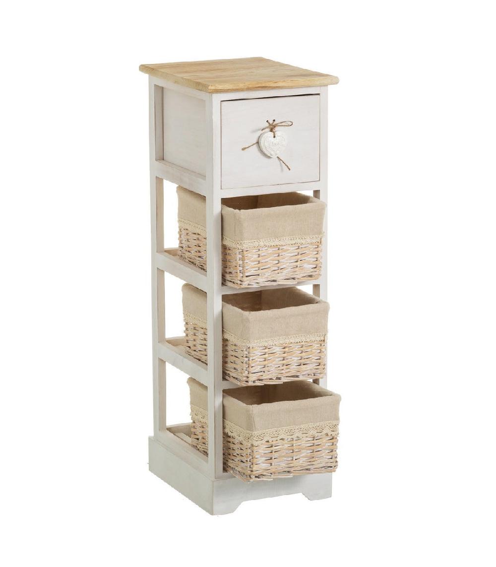 Wadiga Table De Chevet Étroite Bois 1 Tiroir + 3 Paniers - 26x32x81cm