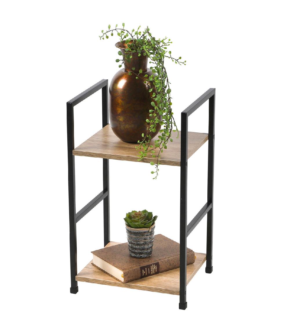 Wadiga Table De Chevet Métal Noir Et Bois 2 Niveaux 29x23.5x48cm