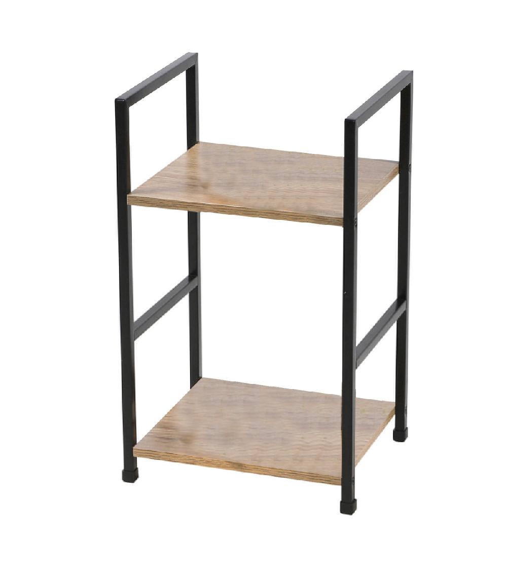 wadiga Table de chevet métal noir et bois 2 niveaux 29x23.5x48cm