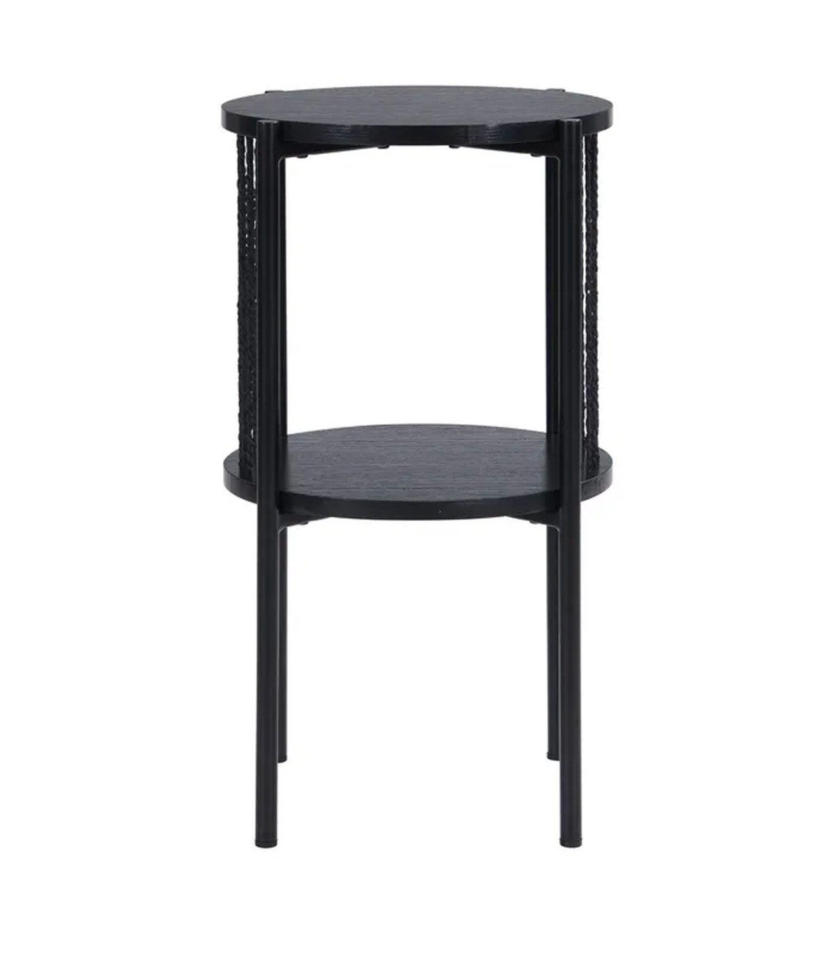 Wadiga Table De Chevet Noire 2 Plateaux Métal Et Corde 35x35x65cm
