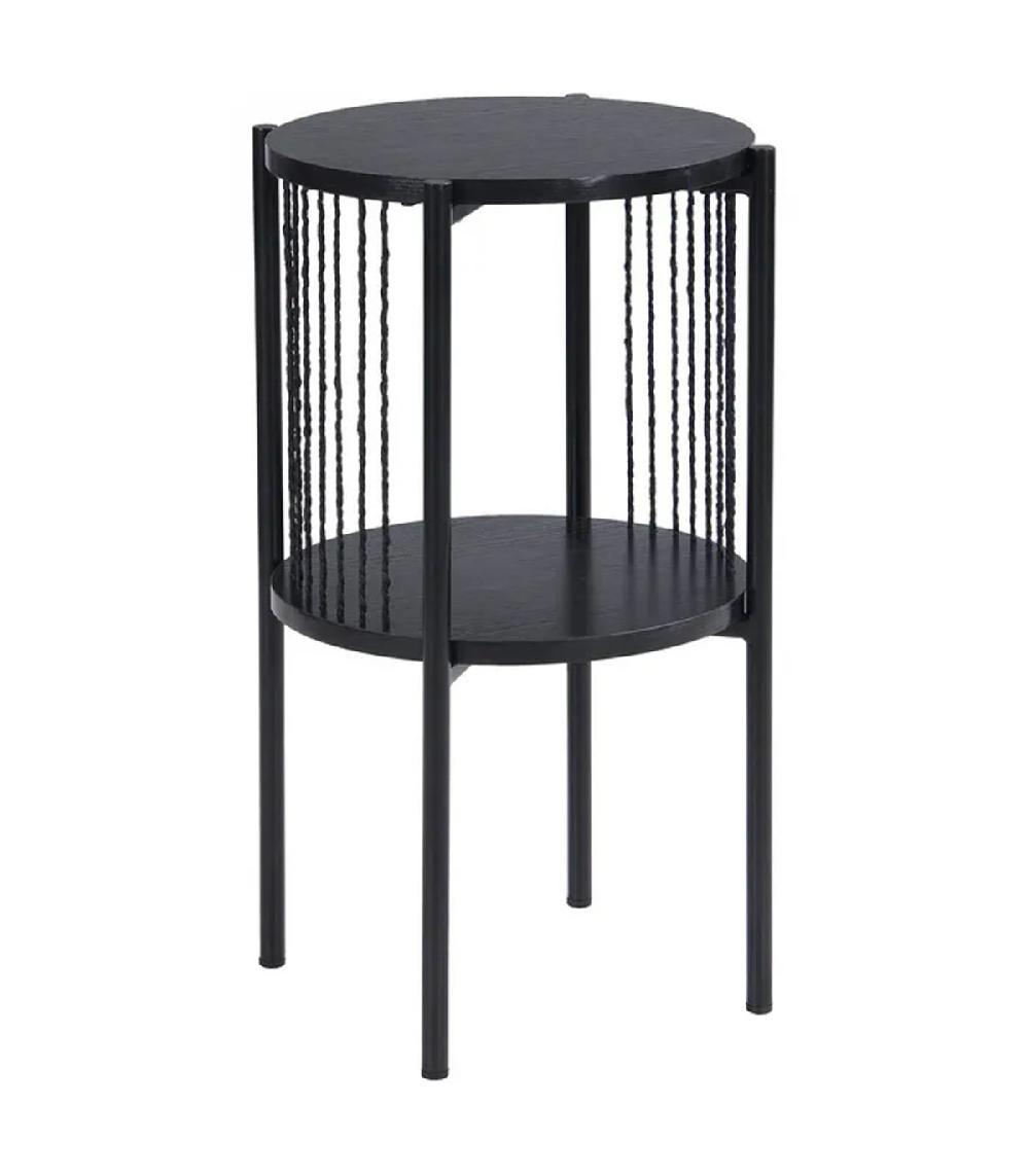 wadiga Table de chevet noire 2 plateaux métal et corde 35x35x65cm