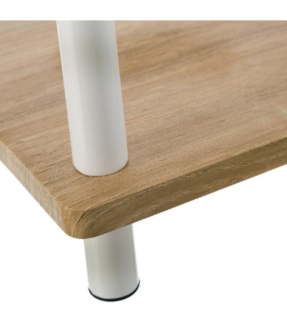 Wadiga Table De Chevet Ou D'appoint En Métal Blanc Et Bois - 34x30x59cm