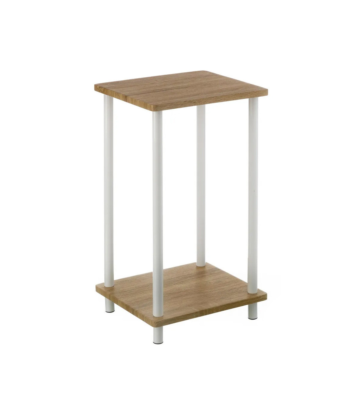 wadiga Table de chevet ou d'appoint en métal blanc et bois - 34x30x59cm