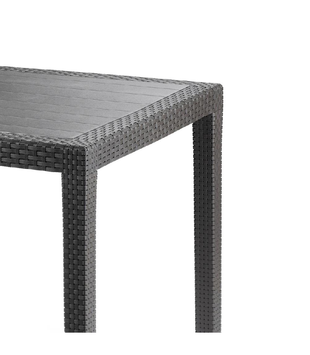Wadiga Table De Jardin Carrée Effet Rotin Gris Anthracite 79x79x72cm