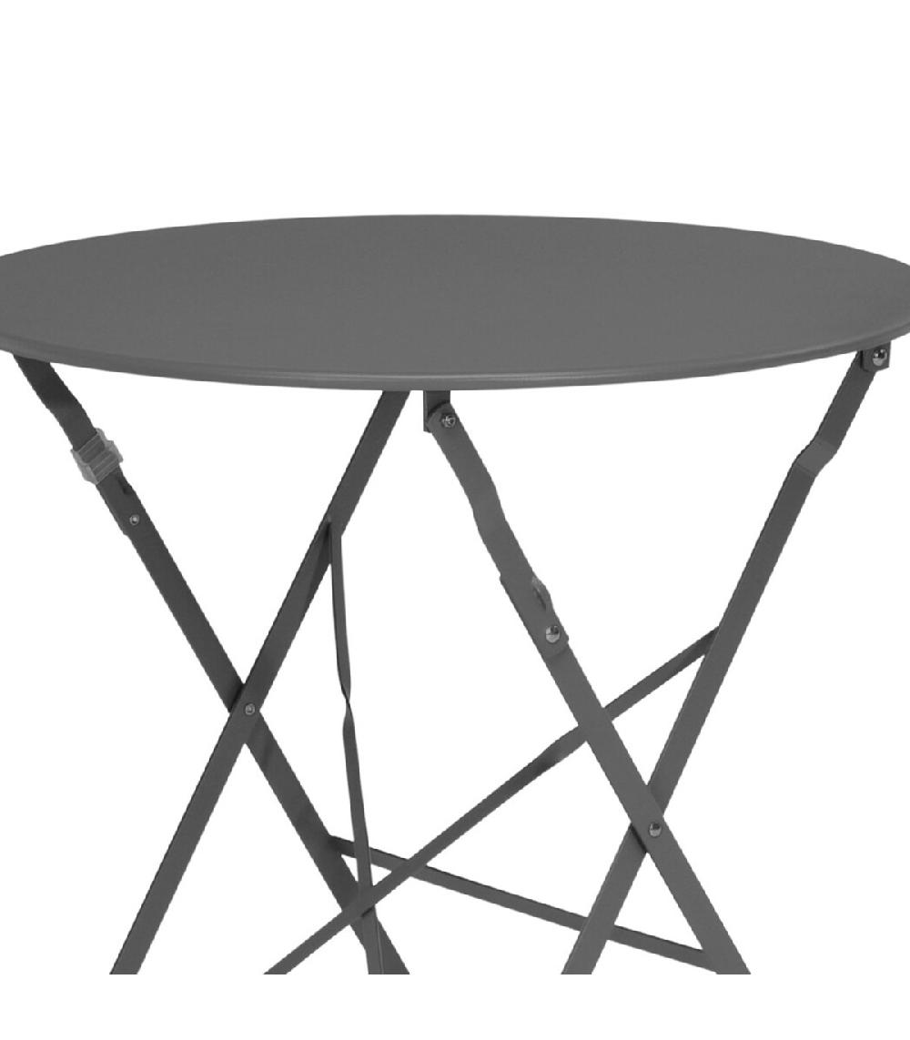 Wadiga Table Jardin Ronde Pliable Métal Gris Bistrot 60x60x70cm