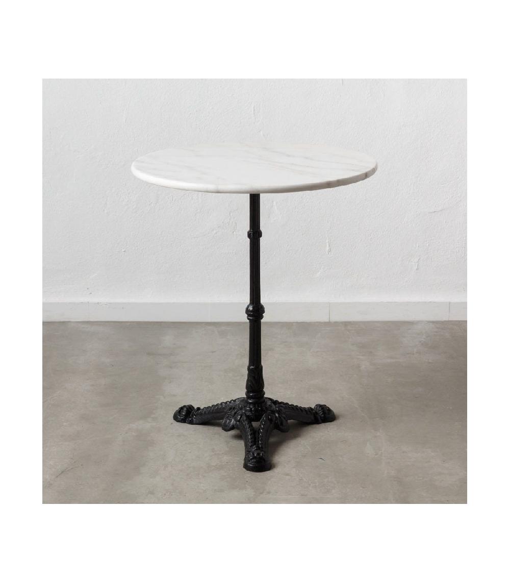 Wadiga Table Ronde Bistrot Métal Noir Et Plateau Marbre Blanc - 60x60x71cm