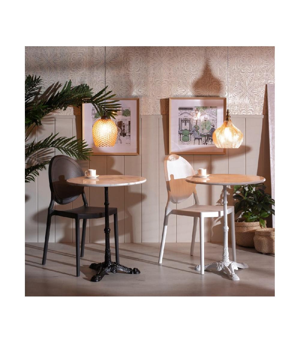 Wadiga Table Ronde Bistrot Métal Noir Et Plateau Marbre Blanc - 60x60x71cm