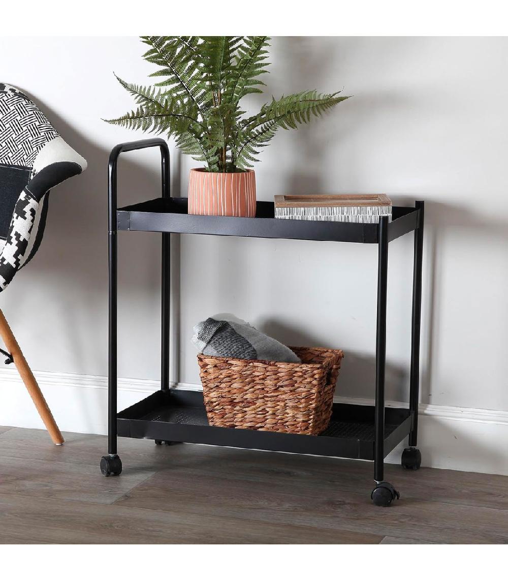 Wadiga Table Roulante Desserte Cuisine En Métal Noir 70.5x32x62cm