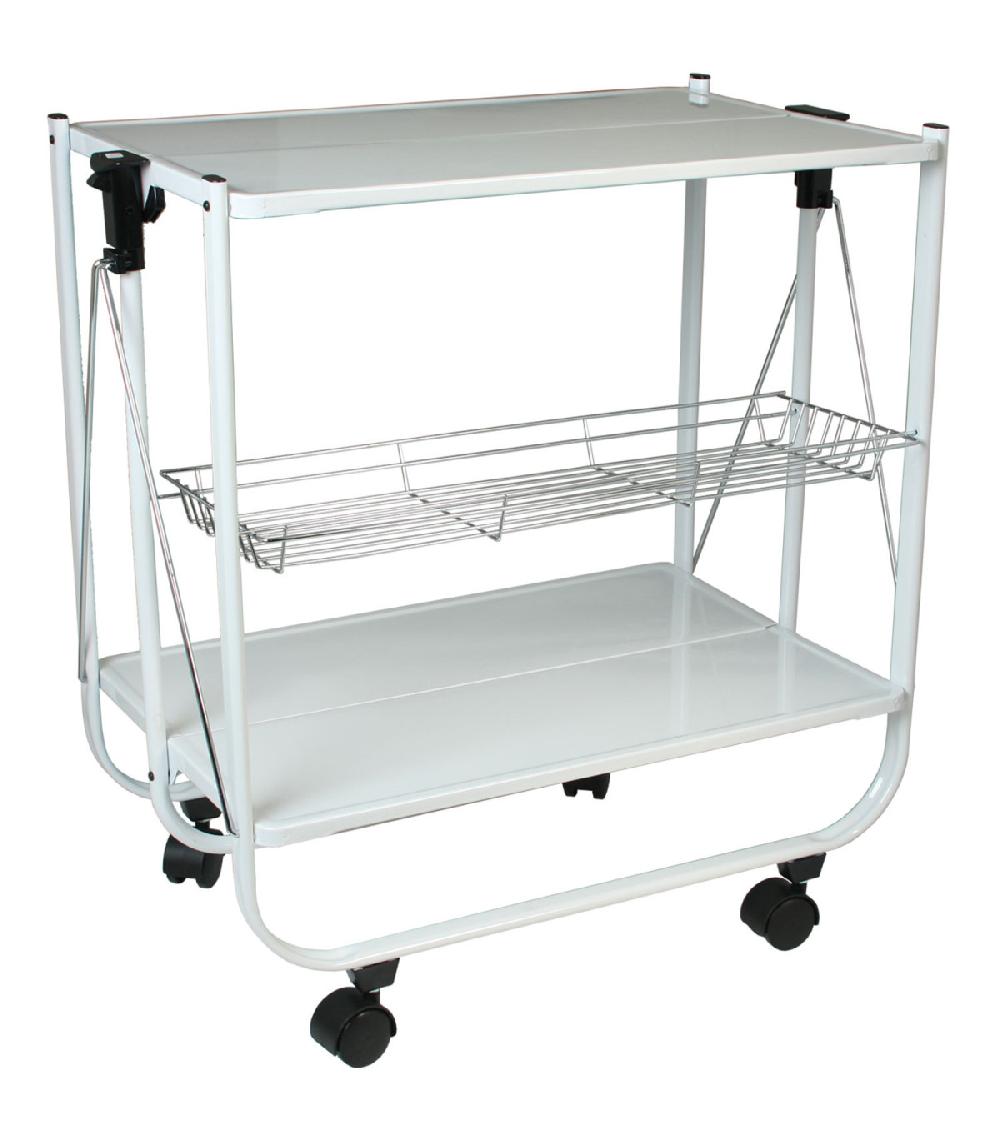 wadiga Table roulante pliable en métal blanc - 68x40x70cm