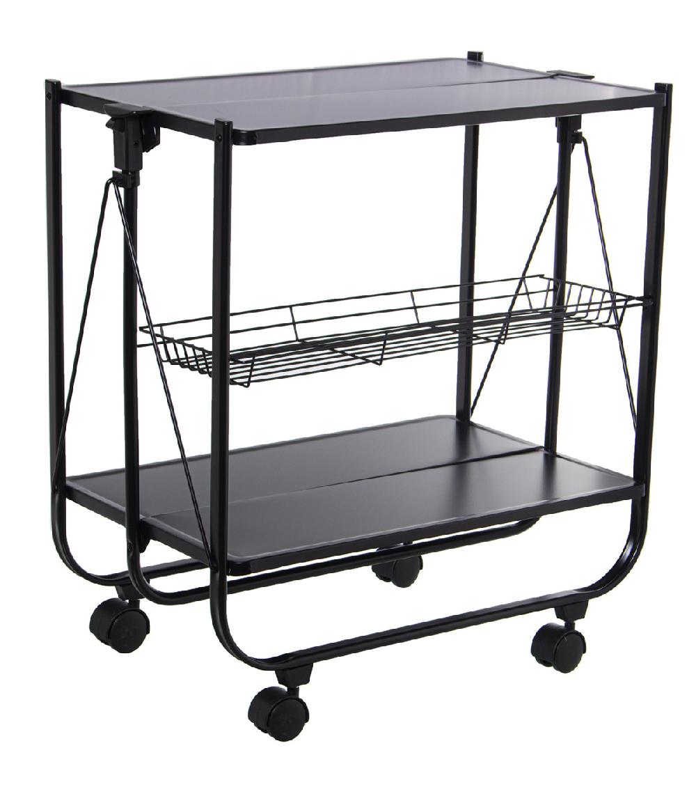 wadiga Table roulante pliable en métal noir 68x40x70cm
