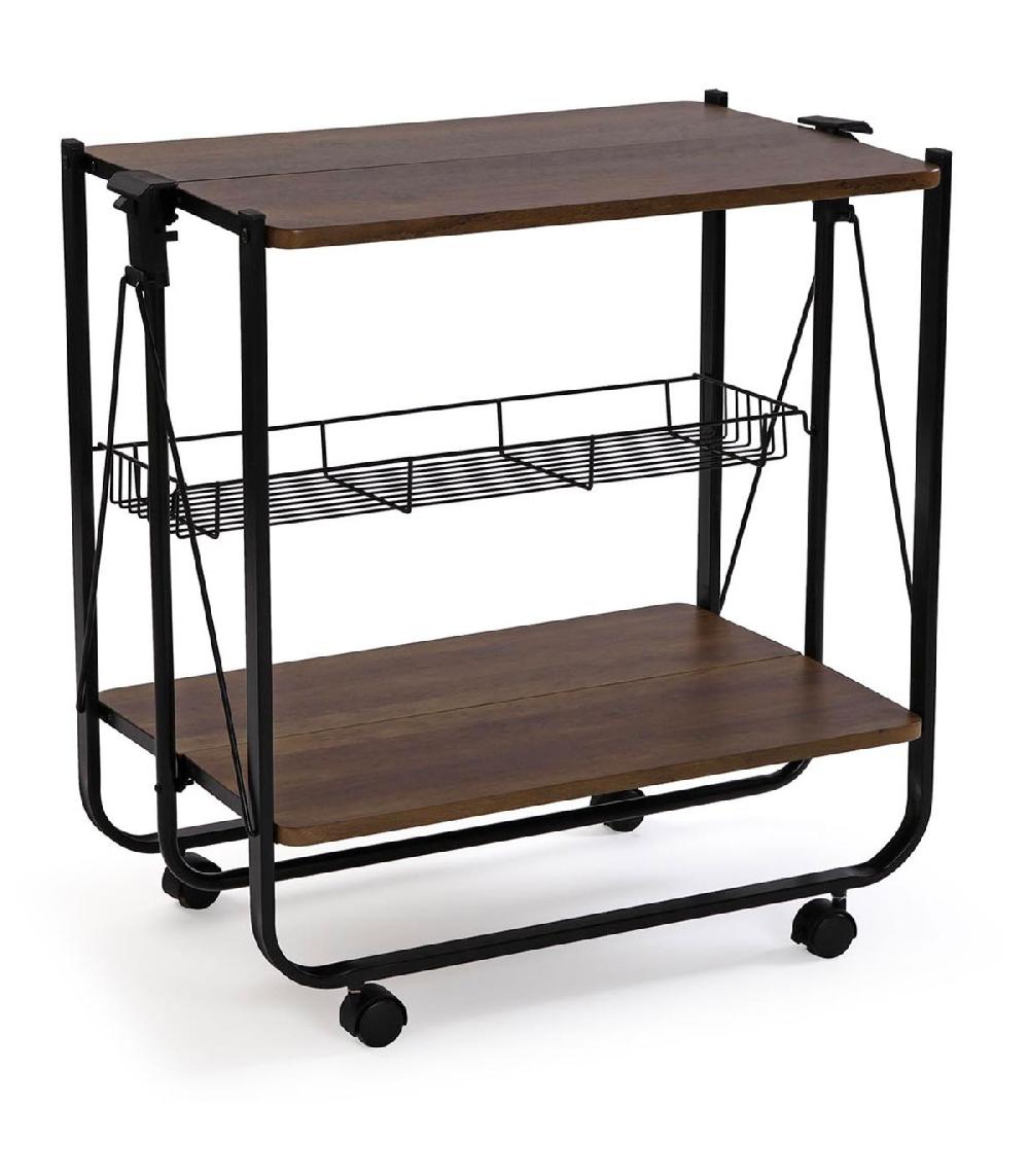 wadiga Table roulante pliable noir et effet bois 68x40x70cm