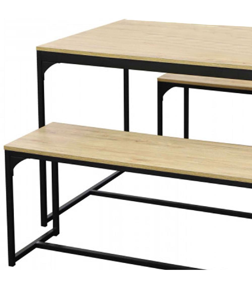 Wadiga Table Salle à Manger En Bois Et Métal + 2 Bancs
