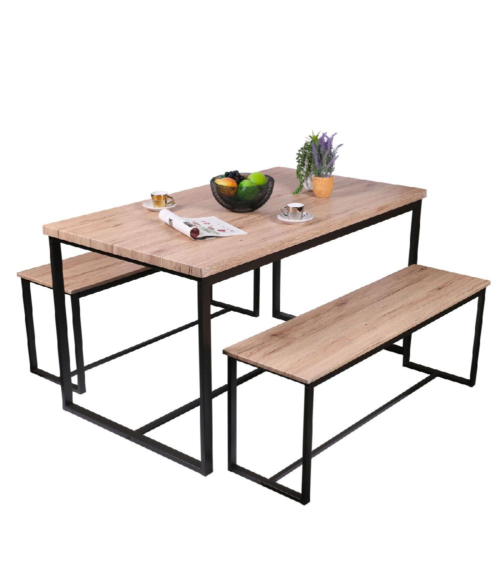 Wadiga Table Salle à Manger En Bois Et Métal + 2 Bancs