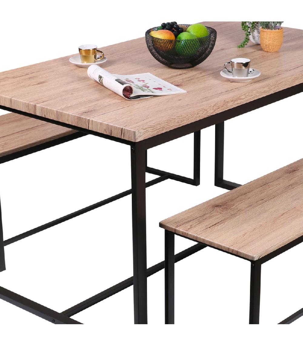 Wadiga Table Salle à Manger En Bois Et Métal + 2 Bancs