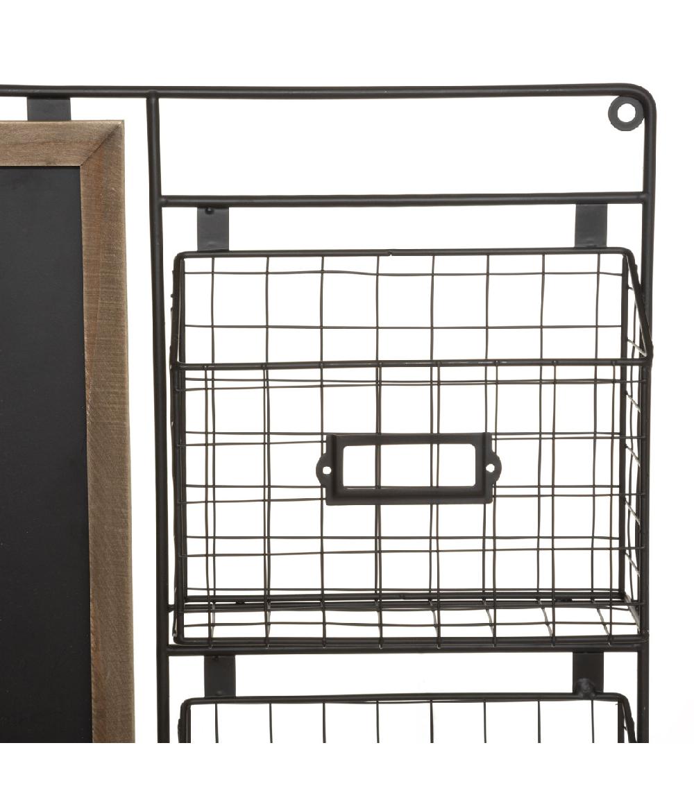 Wadiga Tableau Ardoise Mural Et Paniers De Rangement Bois Et Métal 50x8x70cm