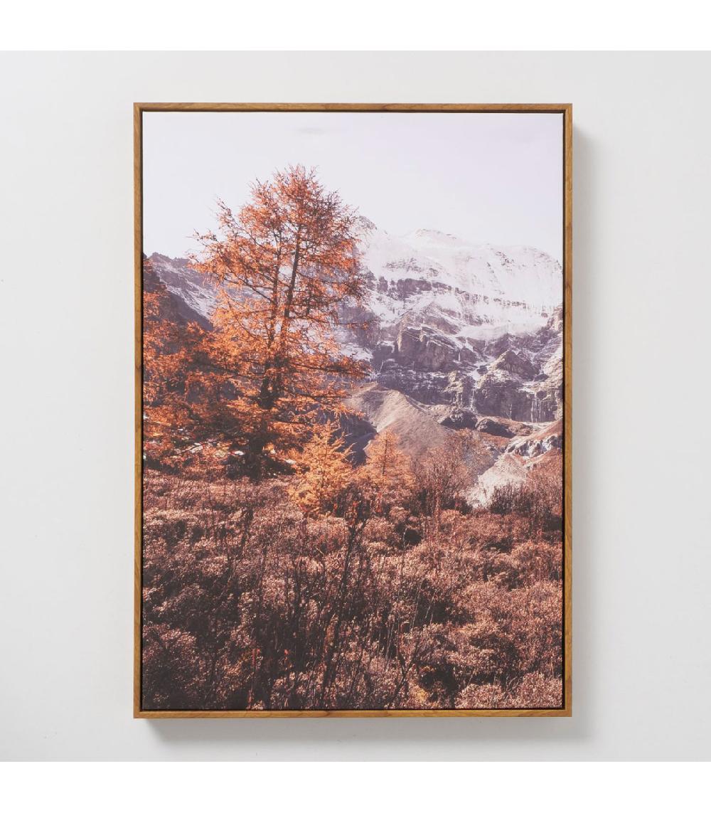 wadiga Tableau décoratif bois et toile montagne 50cm