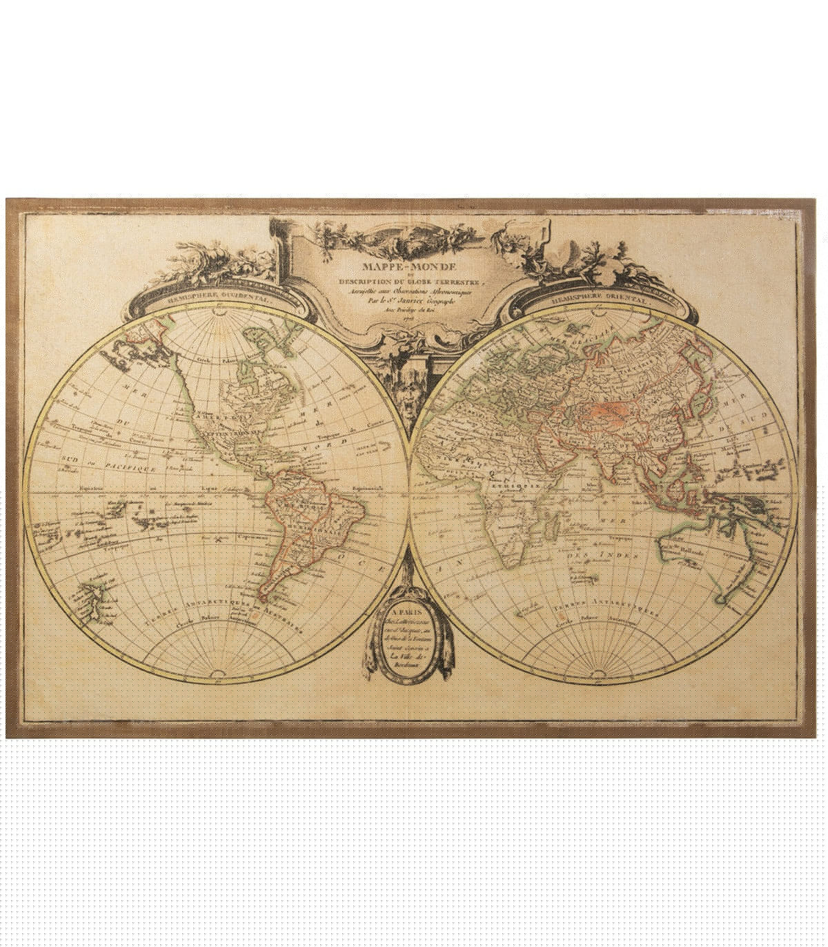 wadiga Tableau Décoration Murale Bois et Jute Mappemonde - 120x80cm