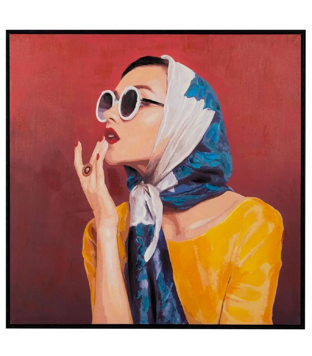 wadiga Tableau peinture sur toile portrait de femme 80x3.5x80cm