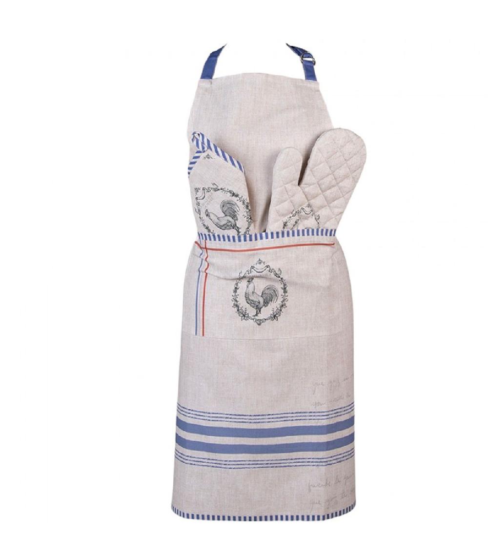 Wadiga Tablier De Cuisine En Coton Beige Coq 70x85cm