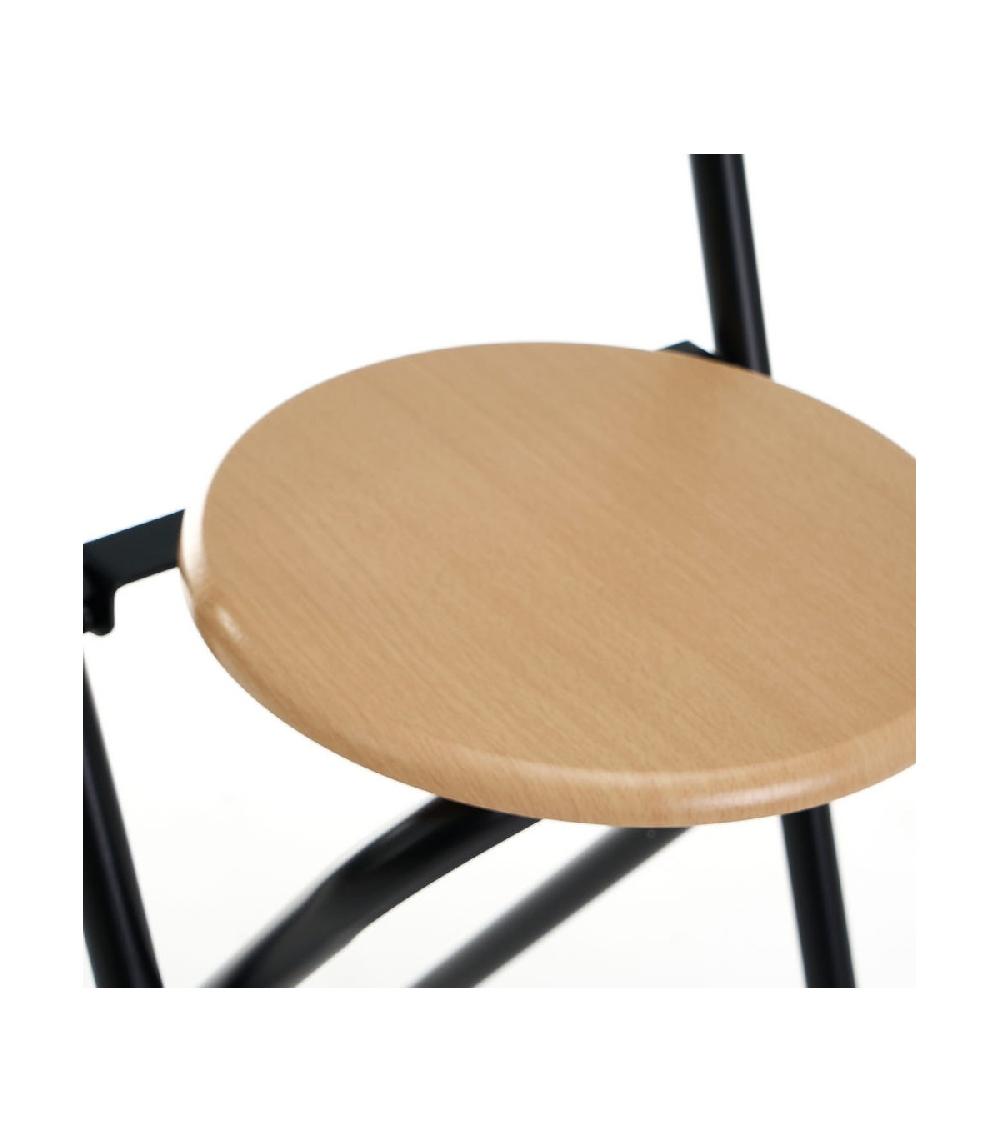 Wadiga Tabouret Avec Dossier Pliable Métal Noir Et Bois MDF - Hauteur Assise 55.5cm