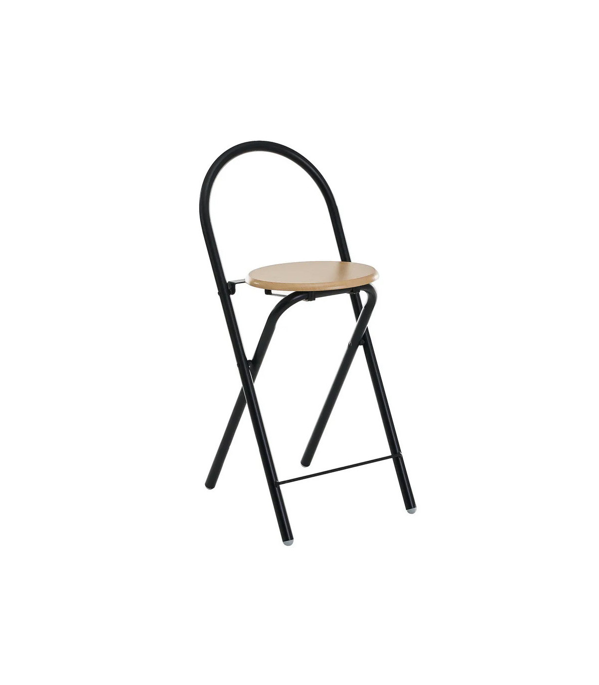 wadiga Tabouret avec Dossier Pliable Métal Noir et Bois MDF - Hauteur Assise 55.5cm
