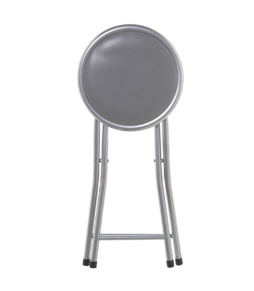 Wadiga Tabouret D'appoint Pliable Métal Assise Similicuir Gris - 30x30x45cm