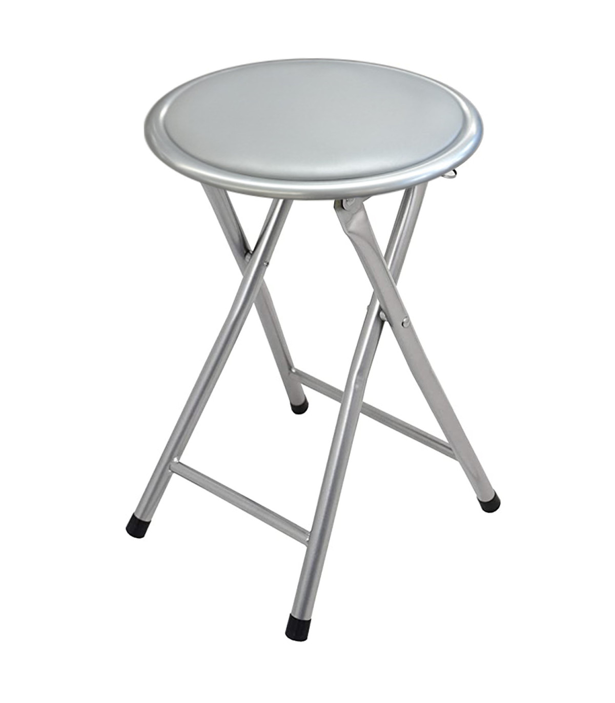 wadiga Tabouret d'appoint pliable métal assise similicuir gris - 30x30x45cm