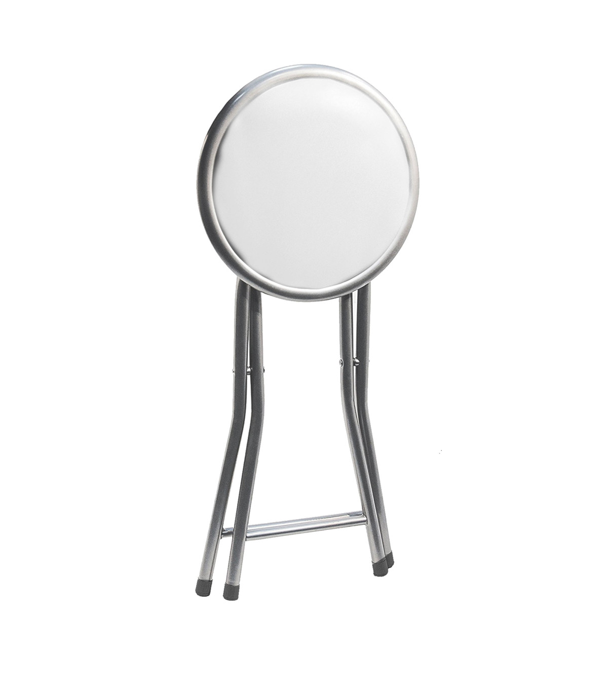 wadiga Tabouret d'appoint pliable métal assise similicuir blanc 30x30x45cm