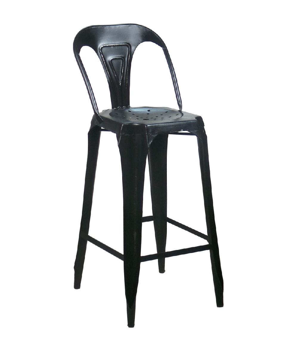 wadiga Tabouret de Bar avec Dossier en Acier Style Industriel Noir