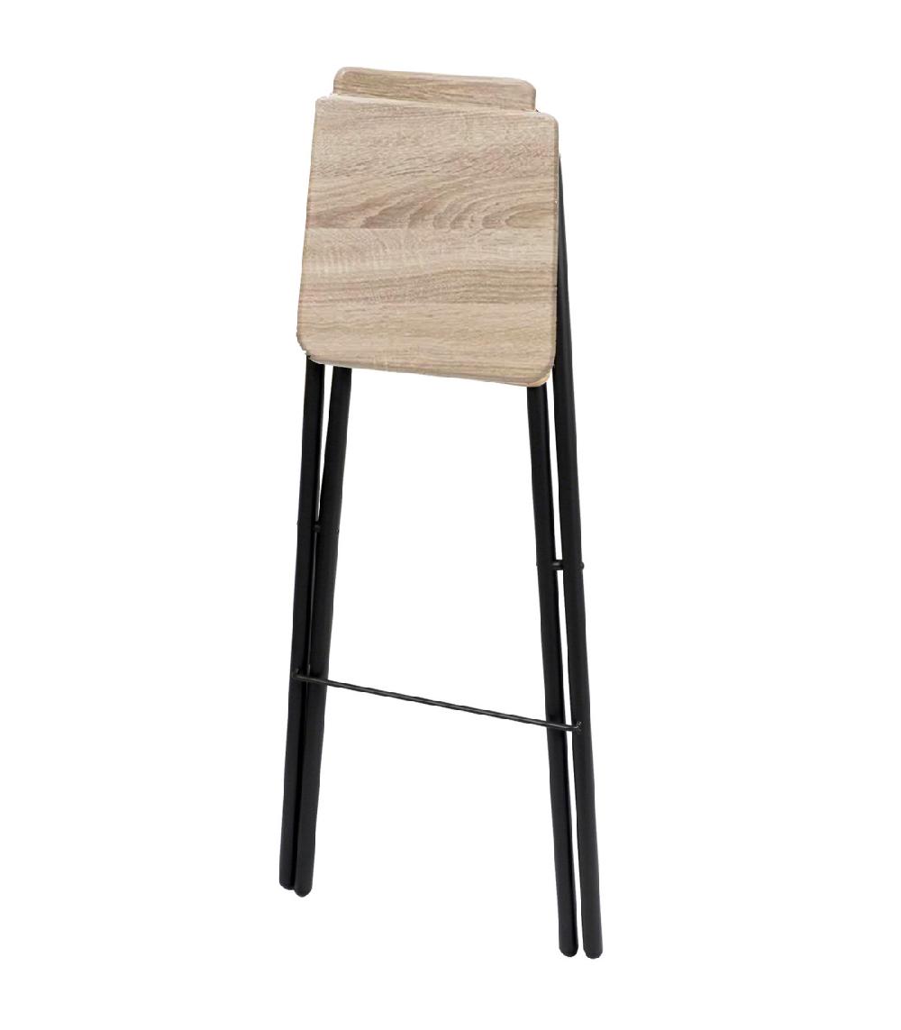 Wadiga Tabouret De Bar Bois Et Métal Avec Dossier Pliable