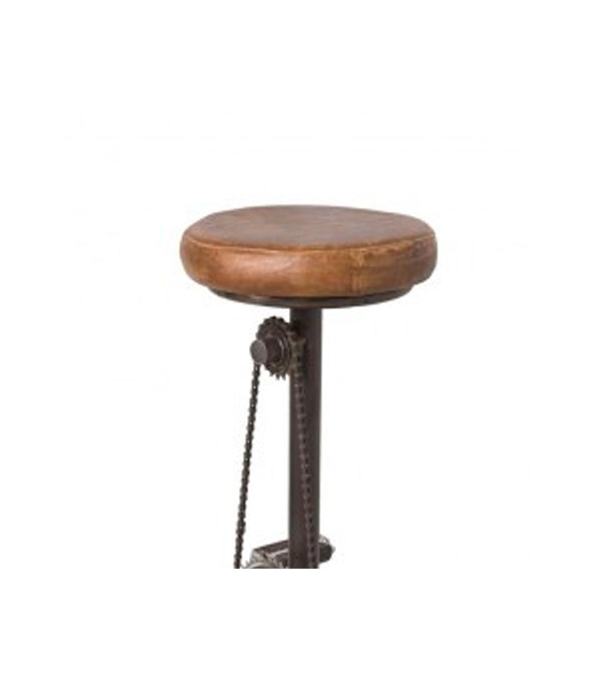 Wadiga Tabouret De Bar En Métal Noir Et Assise Cuir Cycliste - Ø38cm ↕ 73cm