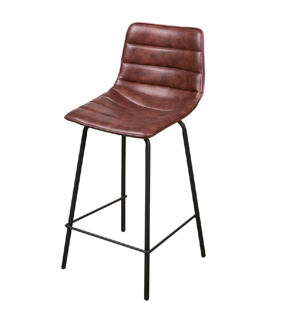 wadiga Tabouret de bar métal noir et assise similicuir marron 44x47x95cm