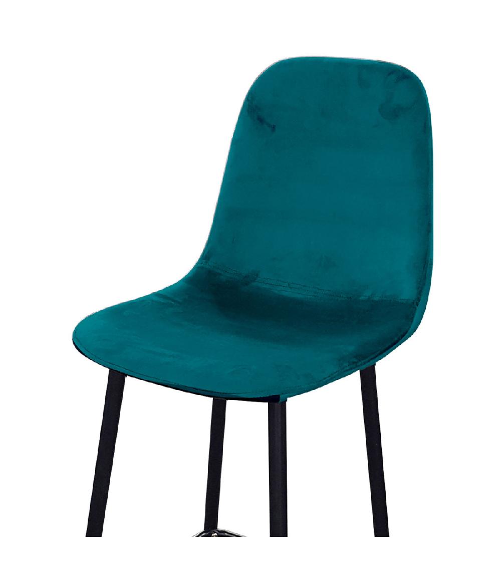 Wadiga Tabouret De Bar Métal Noir Et Assise Velours Bleu Canard 42x47x108cm
