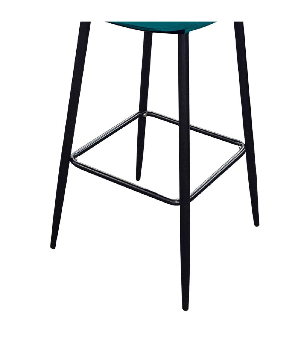 Wadiga Tabouret De Bar Métal Noir Et Assise Velours Bleu Canard 42x47x108cm