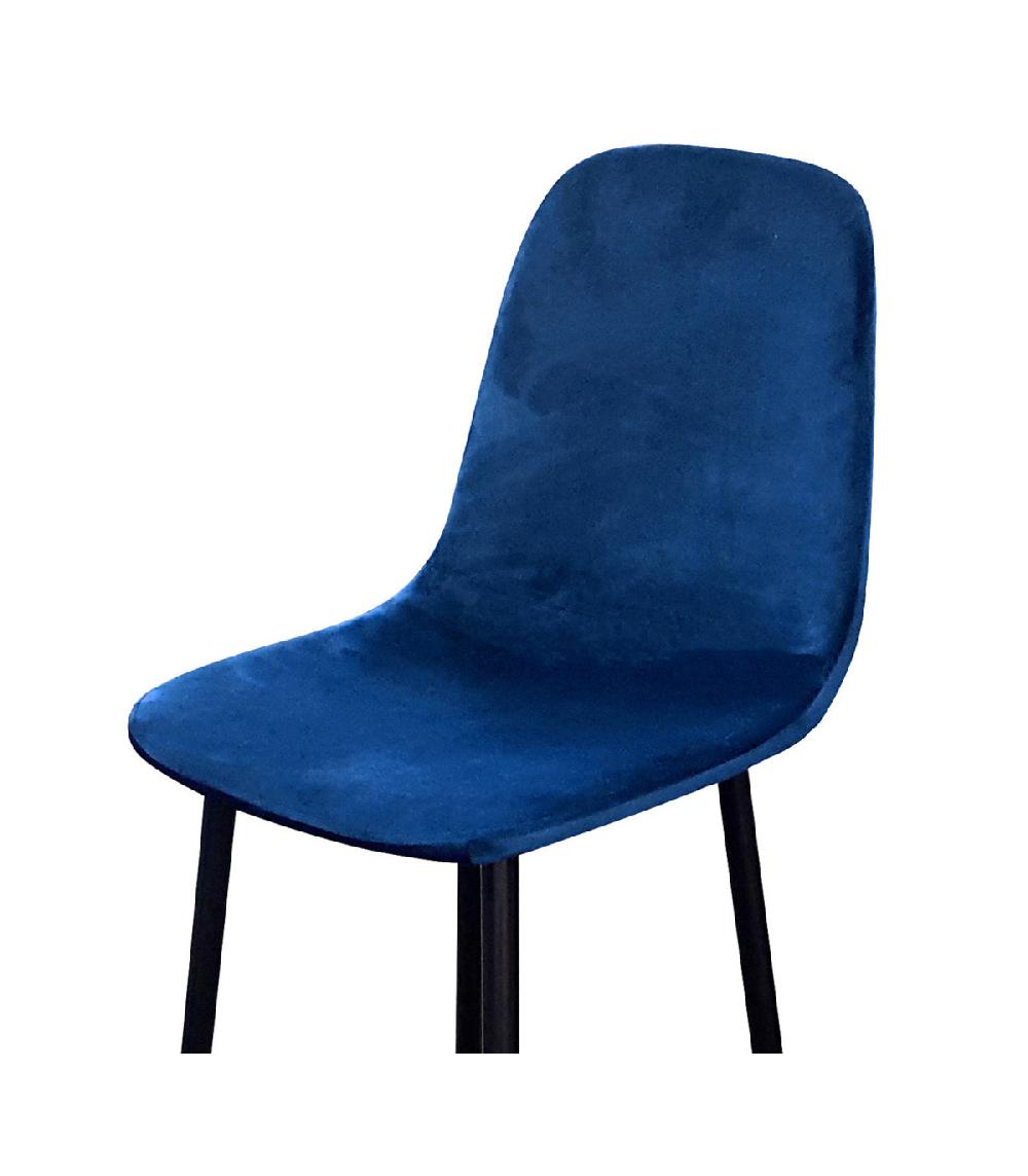Wadiga Tabouret De Bar Métal Noir Et Assise Velours Bleu - 42x47x108cm