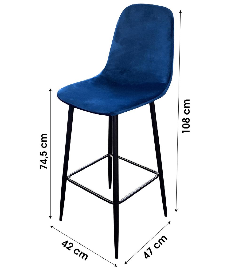 Wadiga Tabouret De Bar Métal Noir Et Assise Velours Bleu - 42x47x108cm